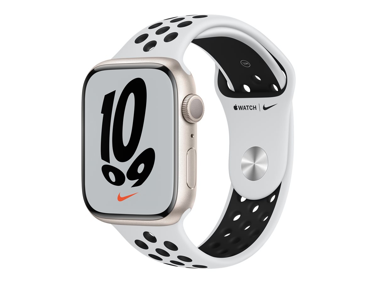 Apple Watch Nike Series 7 (GPS) - aluminio estrellado - reloj inteligente con pulsera deportiva Nike - platino puro/negro - 32GB