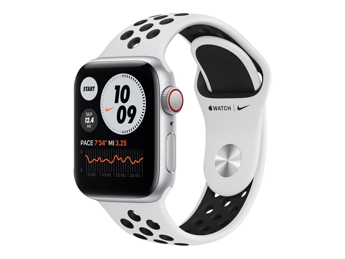 Apple Watch Nike SE (GPS + Cellular) - aluminio plateado - reloj inteligente con pulsera deportiva Nike - platino puro/negro - 32GB
