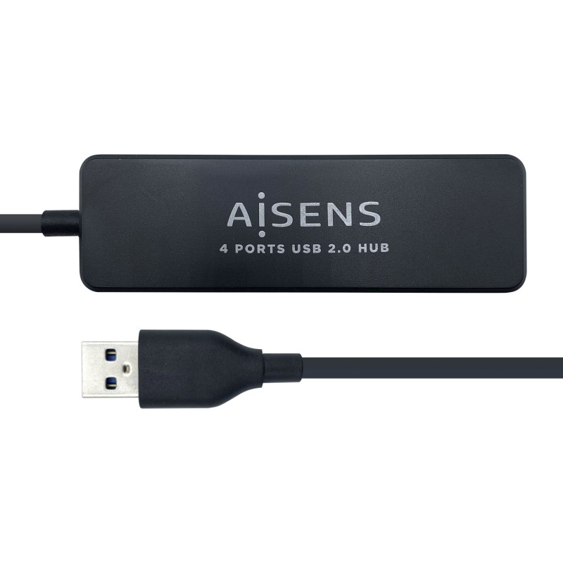 AISENS HUB USB 2.0, TIPO A/M-4XTIPO A/H, NEGRO, 30CM