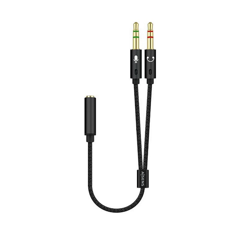 AISENS Cable Adaptador Audio Jack 3.5 4pines/H-2xjack 3.5 3pines/M, Negro, 25cm