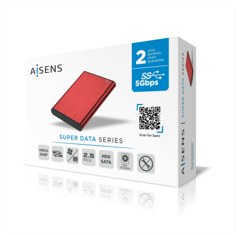 AISENS Caja Externa 2,5" ASE-2525RED 9.5mm SATA a USB 3.0/USB3.1 Gen1, Rojo
